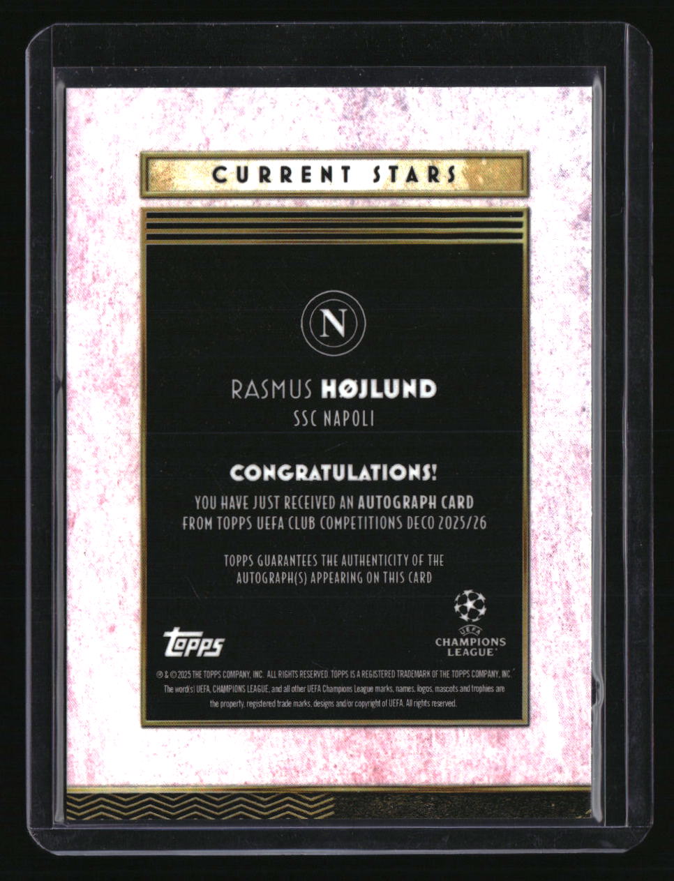 2025-26 Topps Deco UEFA Club Competitions Rasmus Højlund Auto Purple #/50