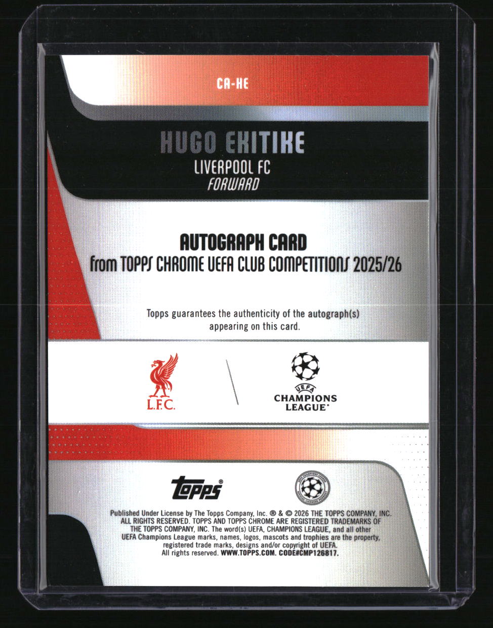 2025-26 Topps Chrome UEFA CC Hugo Ekitike Chrome Auto Aqua #/199