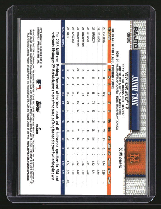2026 Topps Chrome Jonah Tong Rookie Autographs