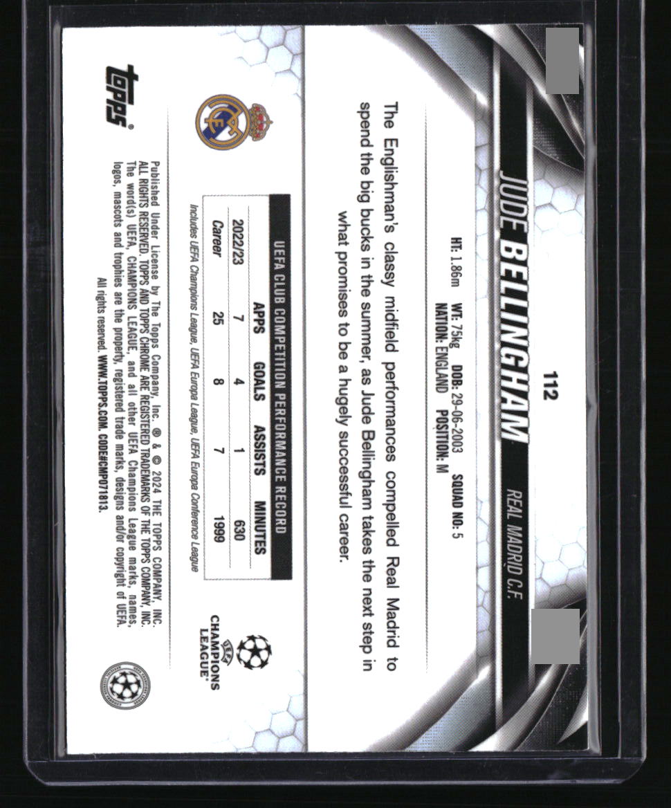 2023-24 Topps Chrome UEFA CC Jude Bellingham Purple Ray Wave #/175