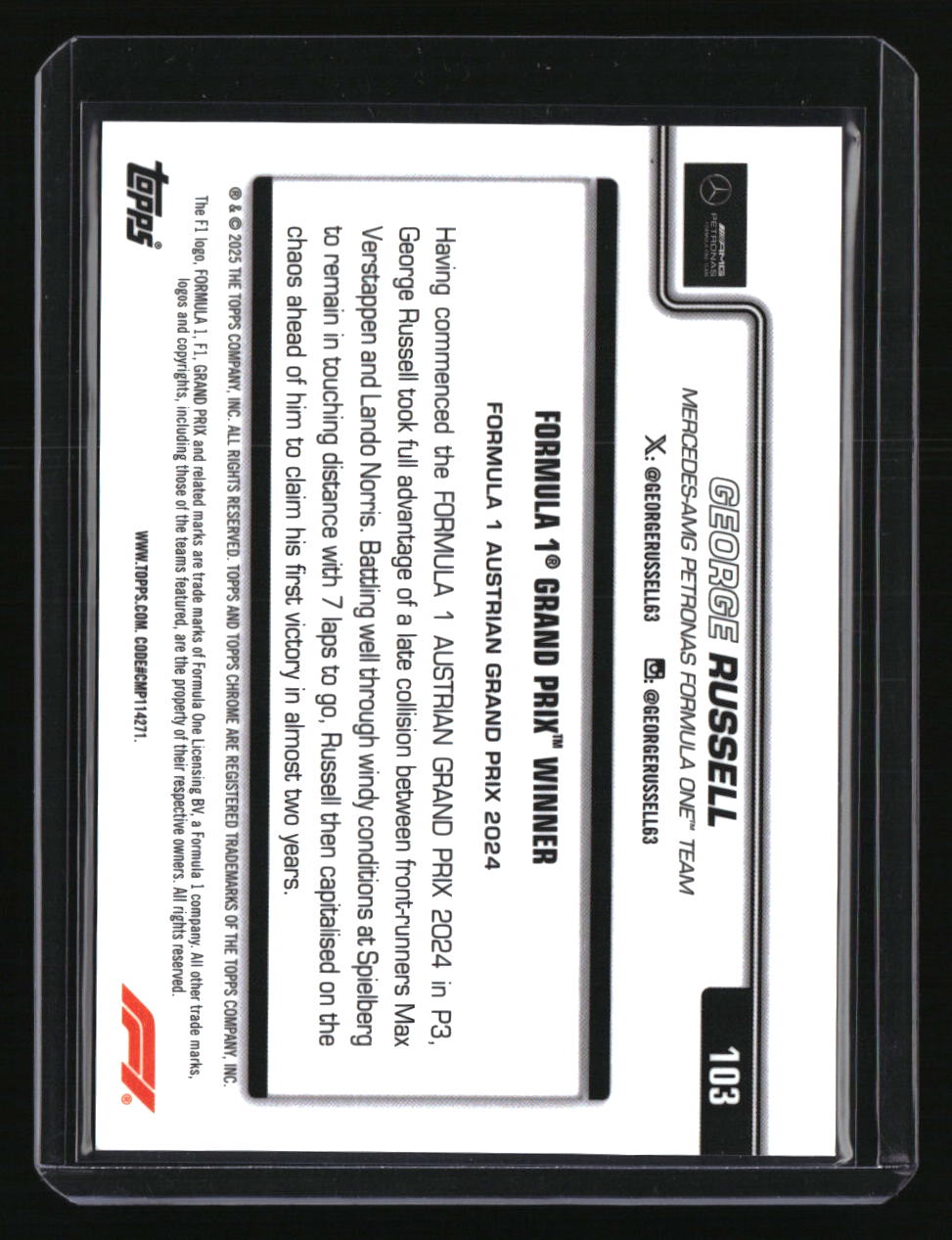 2025 Topps Chrome Formula 1 George Russell Orange RayWave Refractor #/25