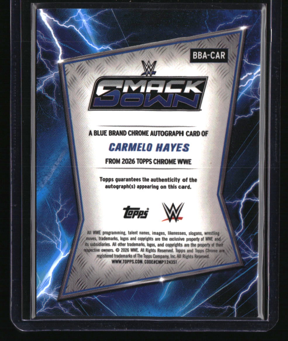 2025 Topps Chrome WWE Carmelo Hayes Blue Brand Auto Geometric