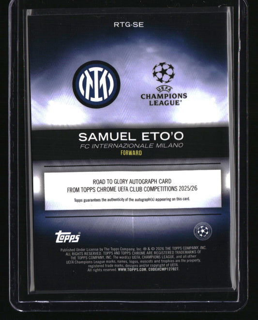 2025-26 Topps Chrome UEFA Club Comp Samuel Eto'o Road to Glory Auto Green #/99