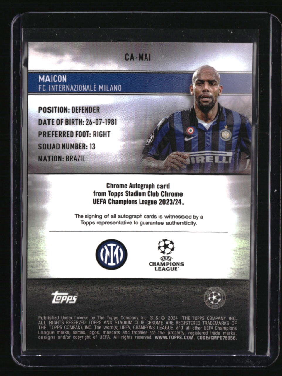 2023-24 Stadium Club Chrome UEFA Champions League Maicon Auto Blue Wave #/75