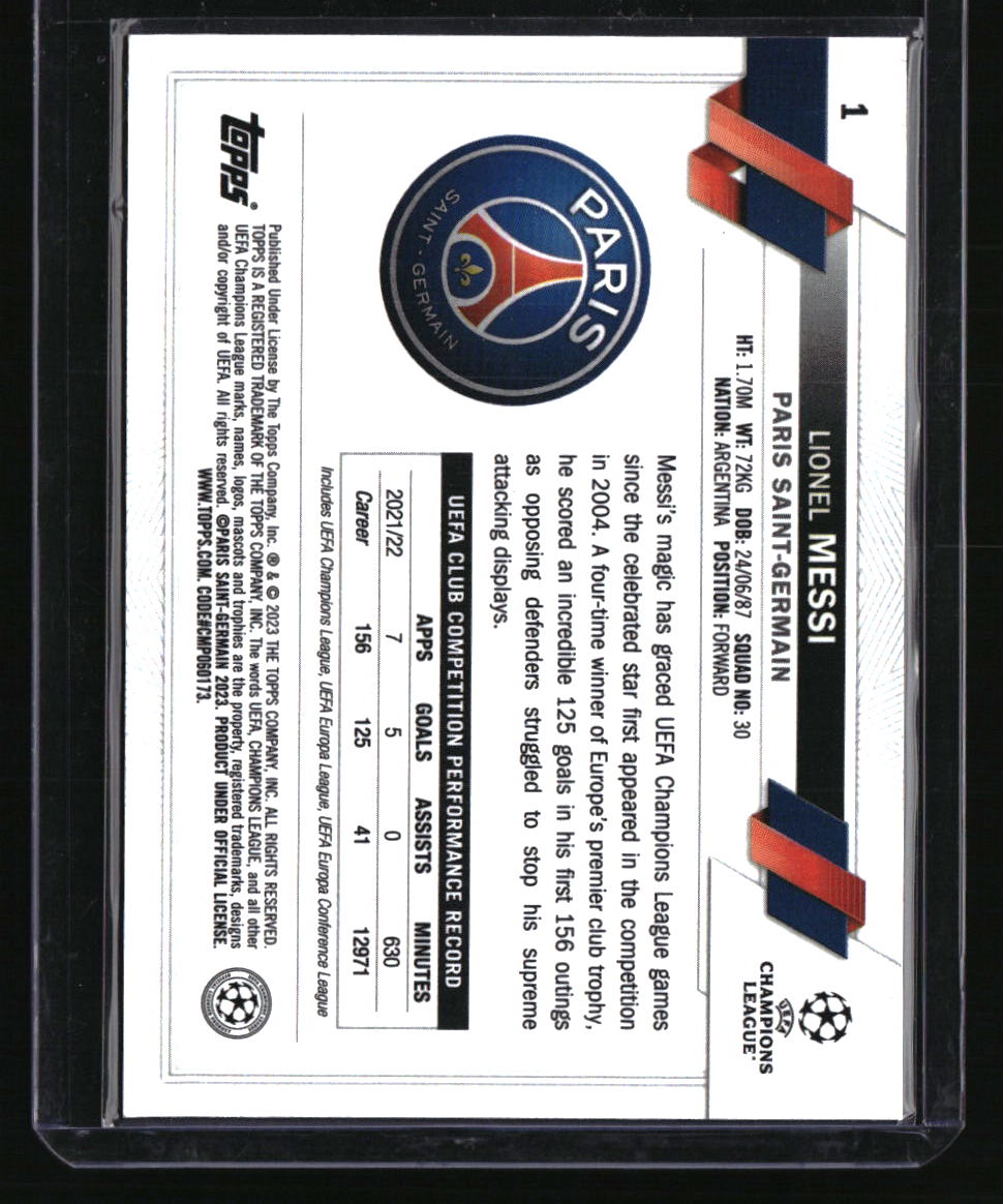 2022-23 Topps Chrome UEFA CC Lionel Messi Purple & Gold Seismic