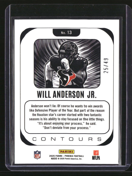 2025 Panini Phoenix Will Anderson Jr. Contours Yellow Mojo Prizm #/49