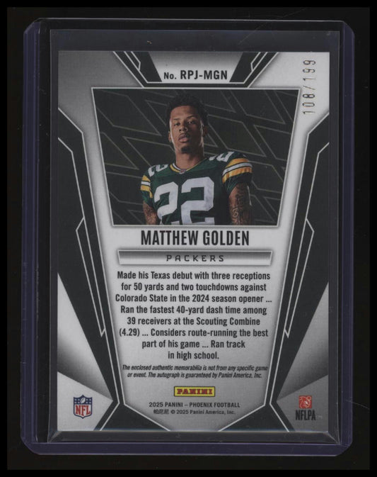 2025 Panini Phoenix Matthew Golden Rookie Phenom Jersey Auto Bronze Pandora /199