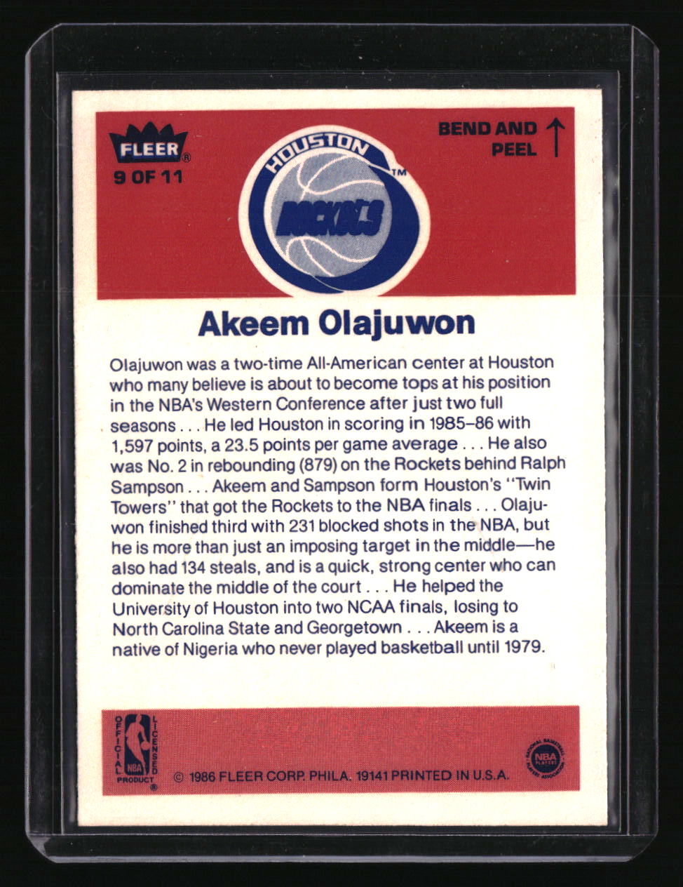 1986-87 Fleer Akeem Olajuwon Stickers