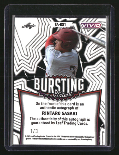 2025 Leaf Vivid Rintaro Sasaki Bursting with Talent Auto Laser Cool Gray #/3