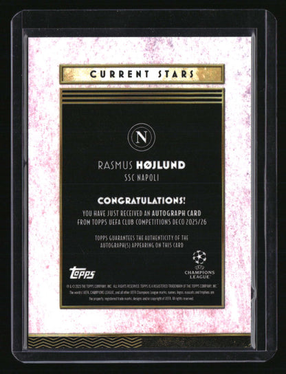 2025-26 Topps Deco UEFA Club Competitions Rasmus Højlund Auto Purple #/50