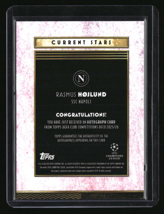 2025-26 Topps Deco UEFA Club Competitions Rasmus Højlund Auto Purple #/50
