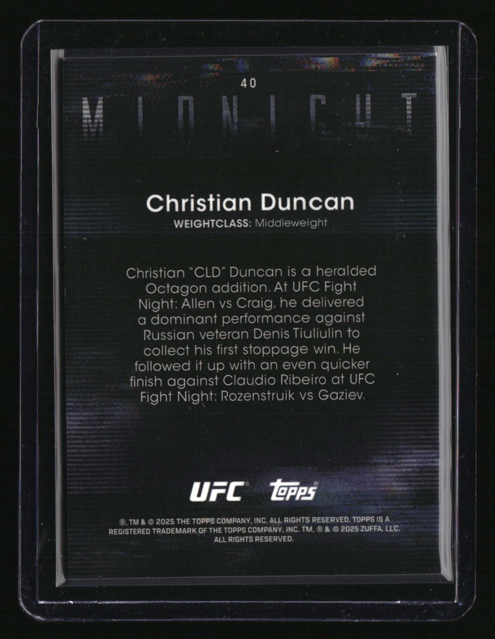2025 Topps Midnight UFC Christian Duncan Moonbeam