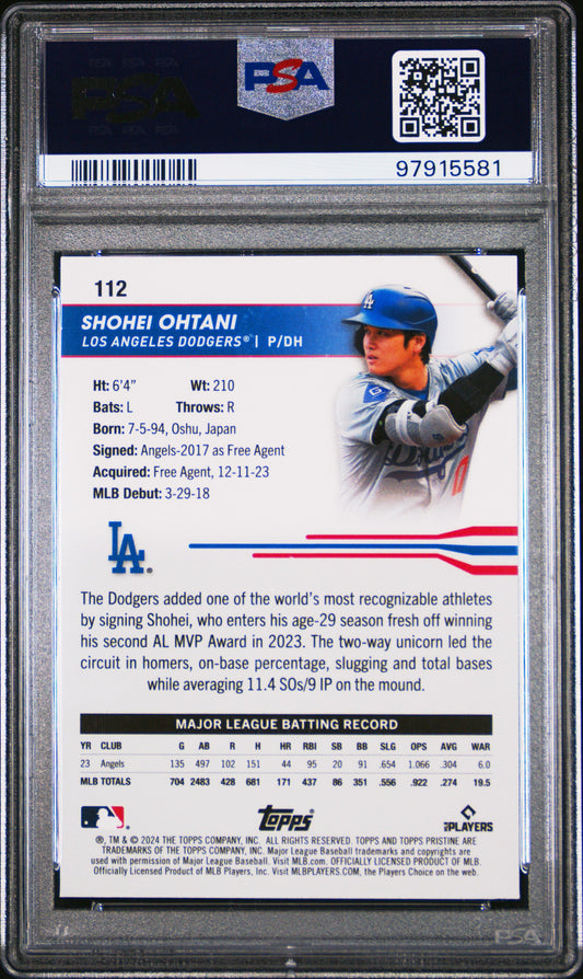2024 Topps Pristine Shohei Ohtani Green Refractor PSA 10