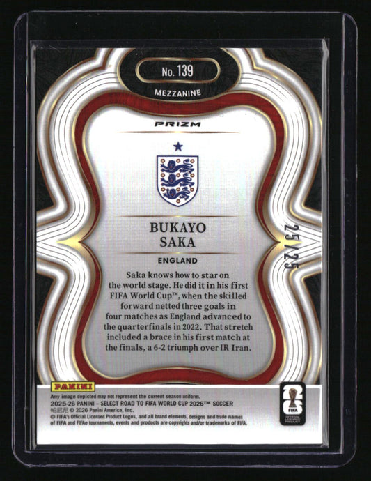 2025-26 Panini Select Road to FIFA World Cup Bukayo Saka Tie-Dye #/25