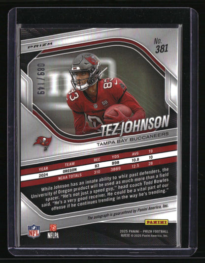 2025 Panini Prizm Tez Johnson Prizm Rookie Autographs Red Wave #/149