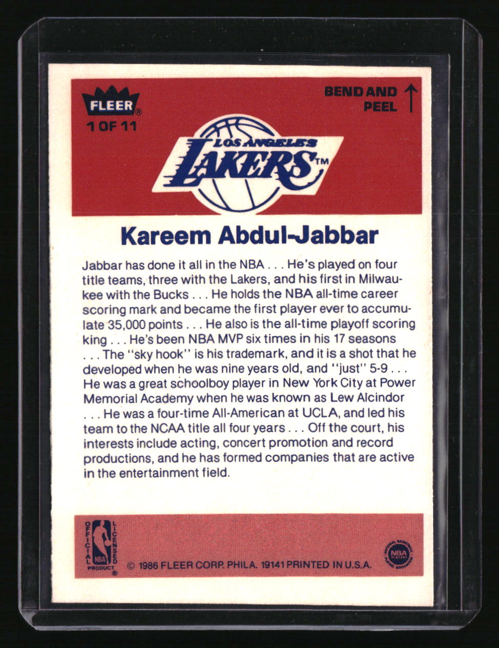 1986-87 Fleer Kareem Abdul-Jabbar Stickers