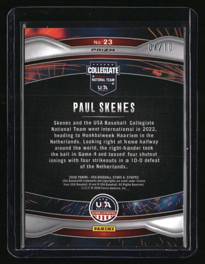 2026 Panini Stars & Stripes Prizm USA Baseball Paul Skenes Fireworks Gold #/10