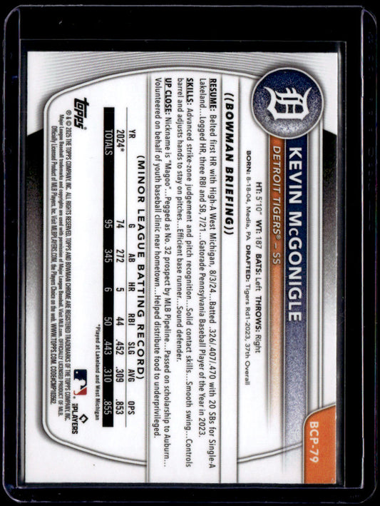 2025 Bowman Kevin McGonigle Chrome Prospects Mojo Refractor