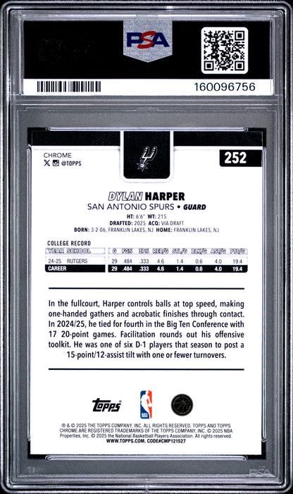 2025 Topps Chrome Dylan Harper Refractor PSA 10