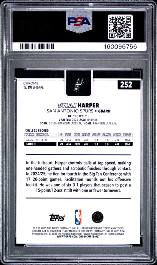 2025 Topps Chrome Dylan Harper Refractor PSA 10