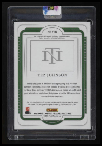 2025 Panini National Treasures Tez Johnson College Silhouettes Sig Team Logo #/1