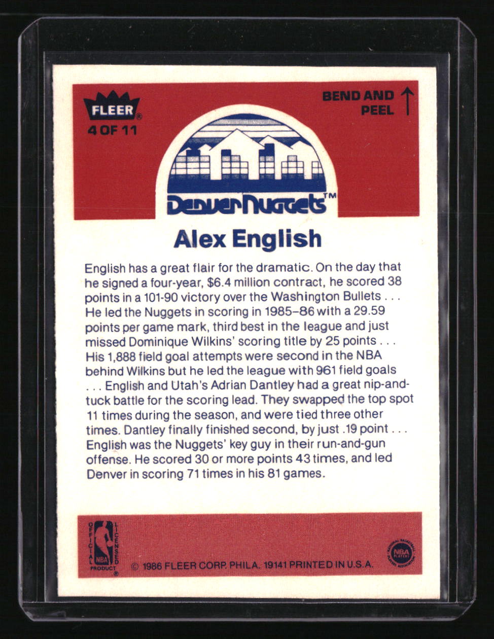 1986-87 Fleer Alex English Stickers