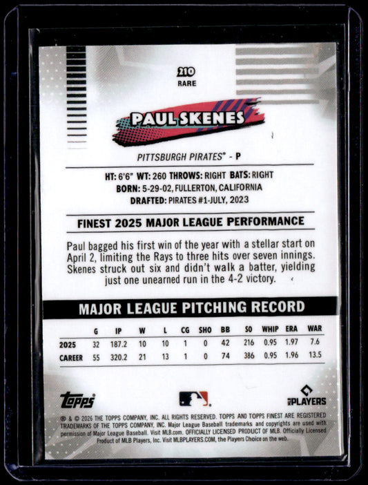 2026 Finest Paul Skenes Pink Mini-Diamond Refractors #/250