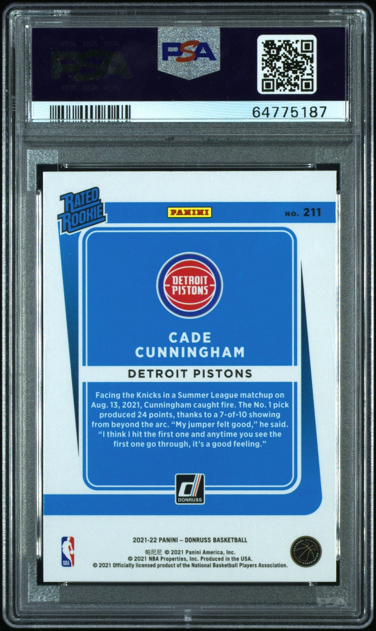 2021 Panini Donruss Cade Cunningham Choice PSA 10