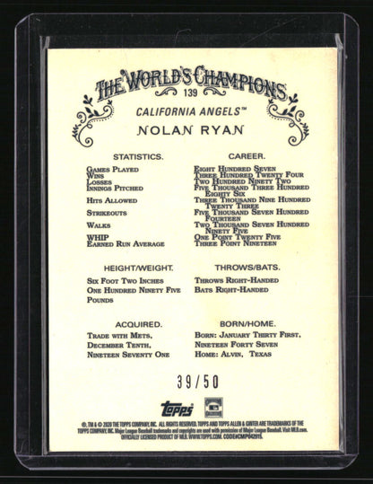 2020 Topps Allen & Ginter Chrome Nolan Ryan Gold #/50