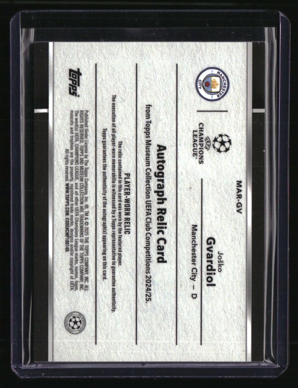 2024-25 Topps Museum Coll UEFA CC Joško Gvardiol Auto Relics Aquamarine #/199