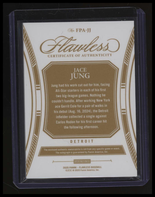 2025 Panini Flawless Jace Jung Flawless Patch Autographs Emerald #/5