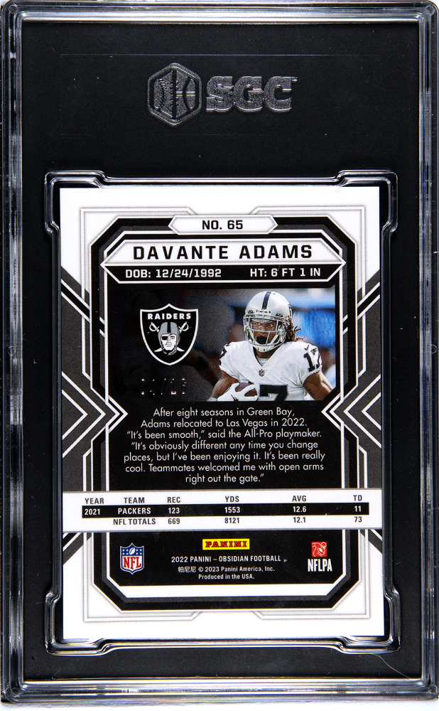 2022 Panini Obsidian Davante Adams Electric Etch Purple Flood /16 SGC 10