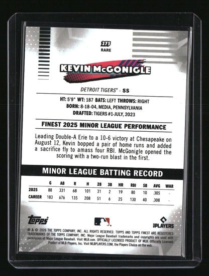 2026 Finest Kevin McGonigle Yellow Rare Refractors #/275