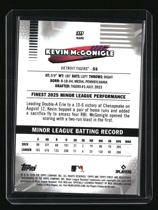 2026 Finest Kevin McGonigle Yellow Rare Refractors #/275