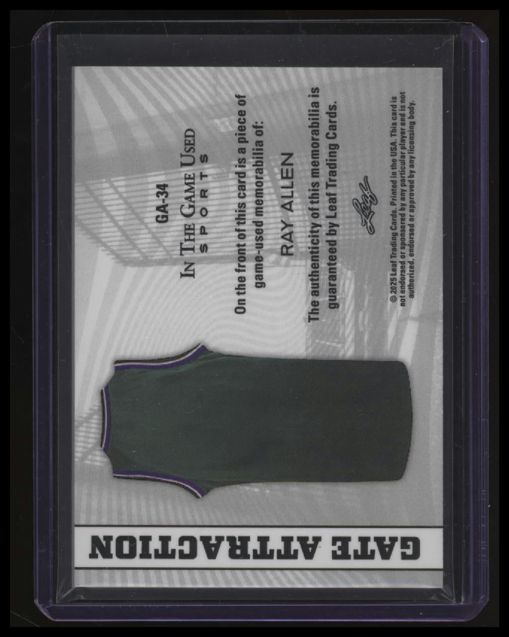 2025 Leaf In The Game Used Ray Allen Gate Attraction Purple Holo #/6