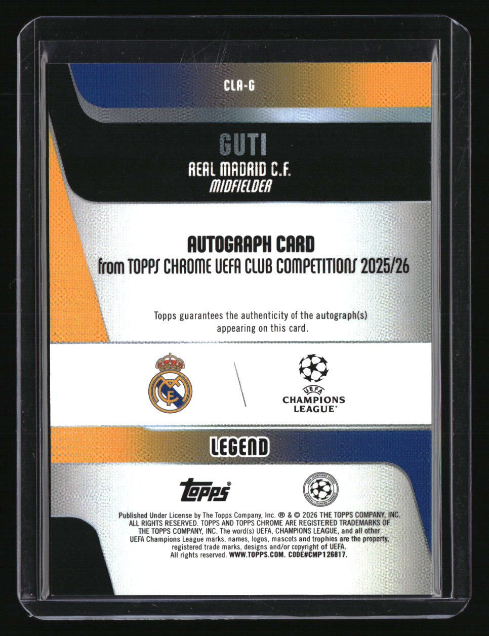 2025-26 Topps Chrome UEFA CC Guti Chrome Legends Auto Aqua Lava #/199