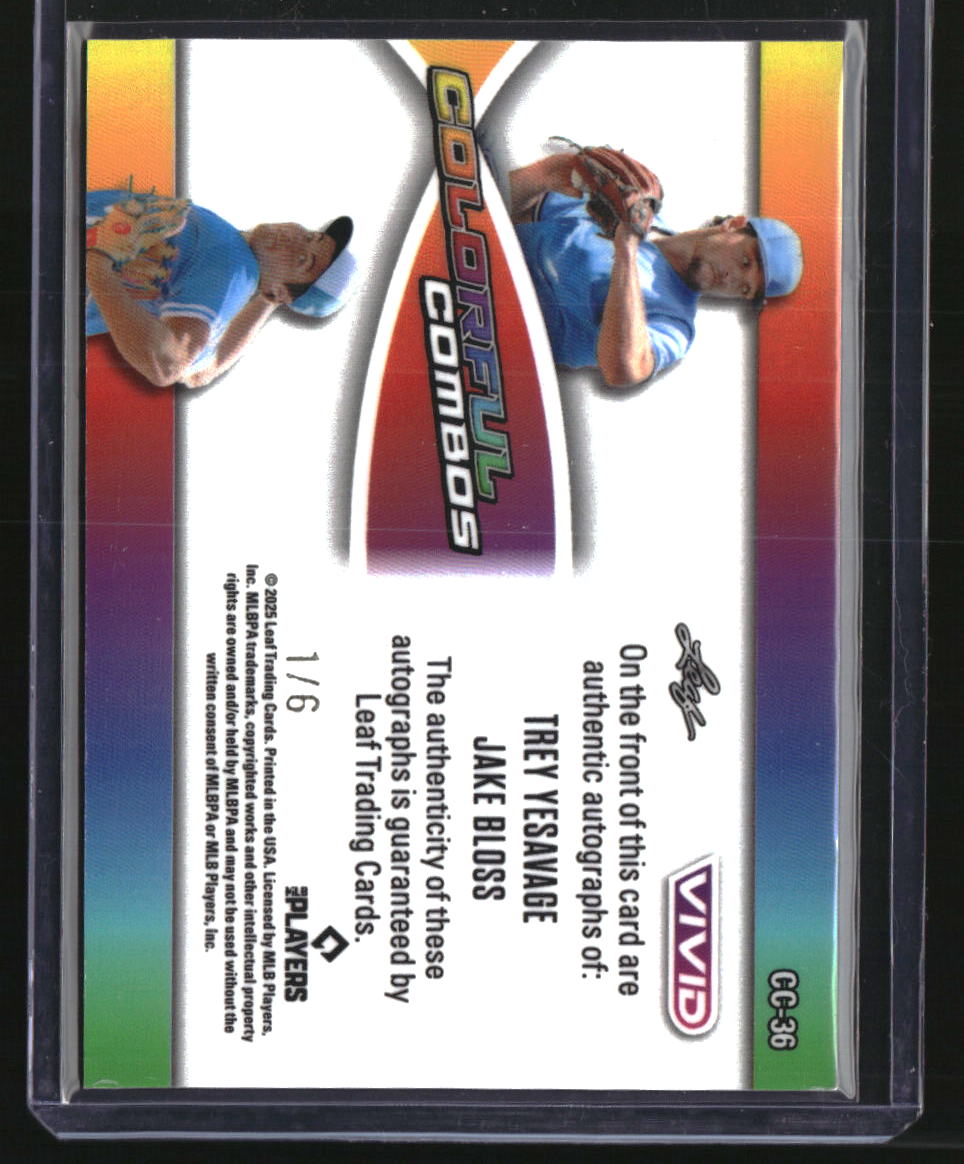 2025 Leaf Vivid Trey Yesavage / Jake Bloss Colorful Combos Laser Blue #/6