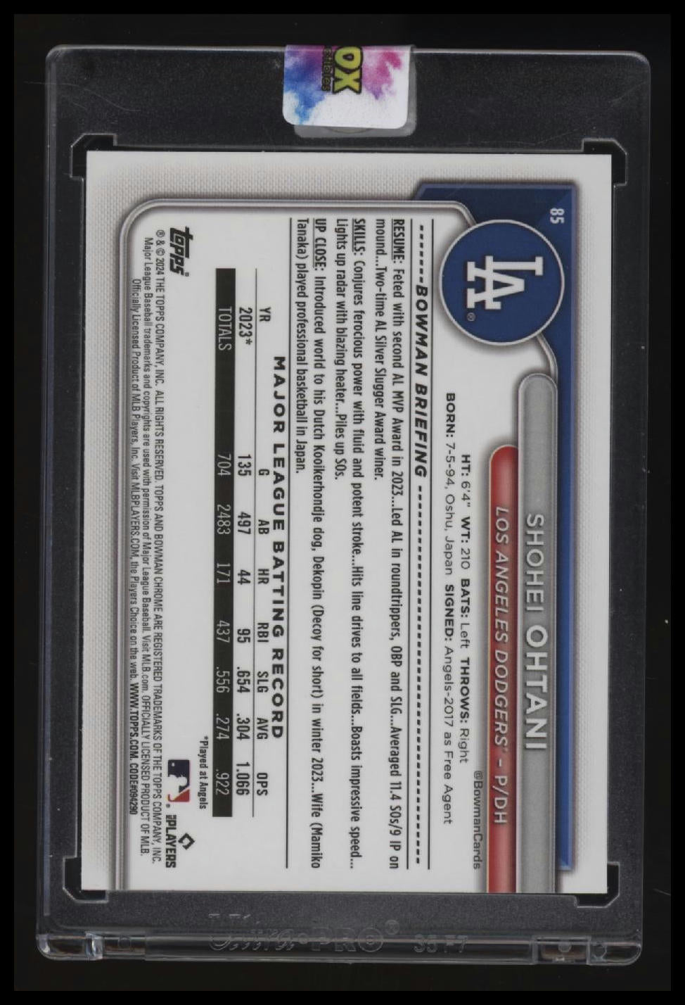 2024 Bowman Chrome Shohei Ohtani Aqua Mojo Refractors #/299