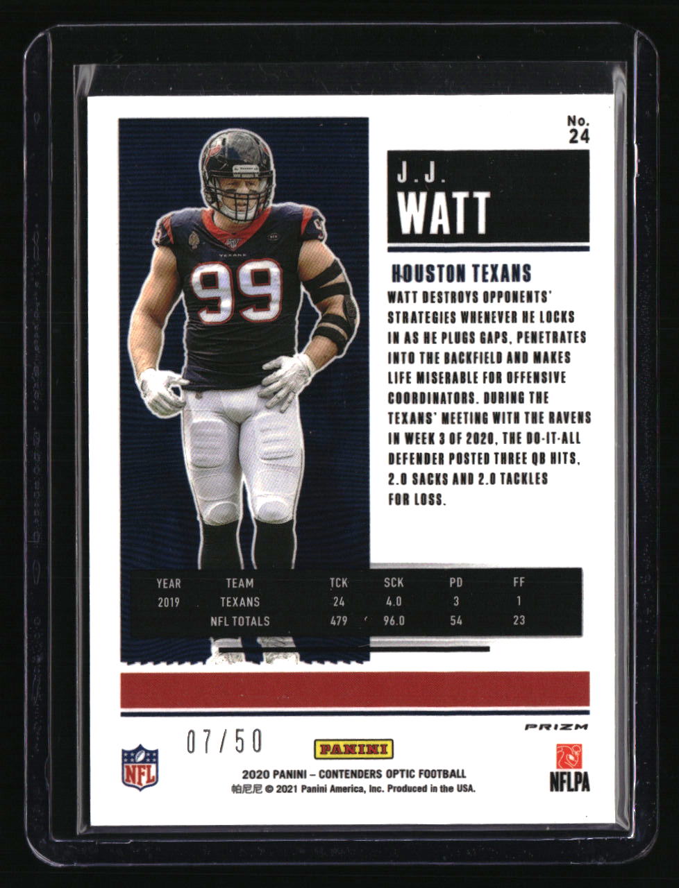 2020 Panini Contenders Optic J.J. Watt Orange #/50 Season Ticket