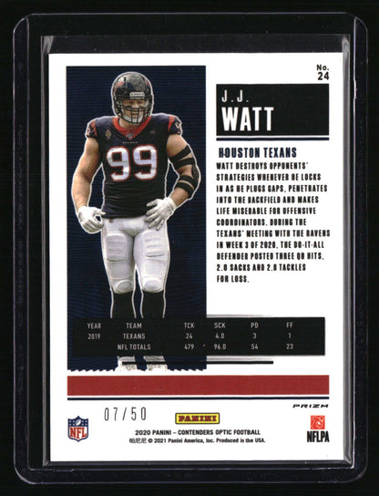 2020 Panini Contenders Optic J.J. Watt Orange #/50 Season Ticket