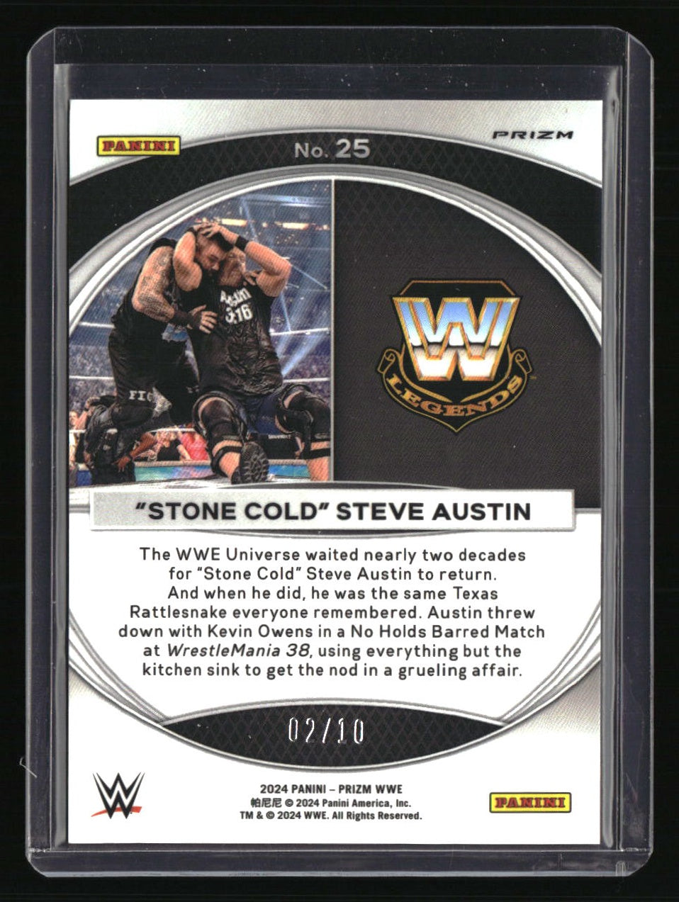 2024 Panini Prizm WWE "Stone Cold" Steve Austin WrestleMania Moments Gold #/10
