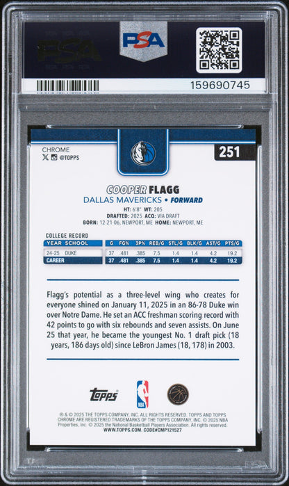 2025 Topps Chrome Cooper Flagg Blue X-Fractor PSA 10