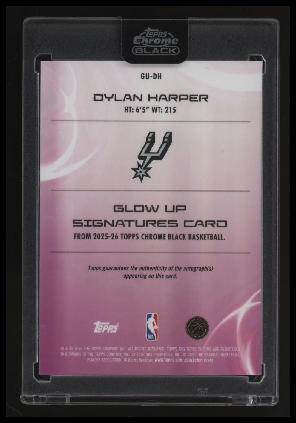 2025-26 Topps Chrome Black Dylan Harper Glow Up Signatures