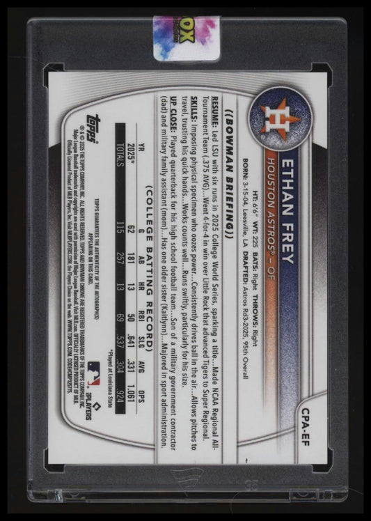 2025 Bowman Draft Ethan Frey Chrome Prospect Auto Sunflower Seeds Refractor #/5