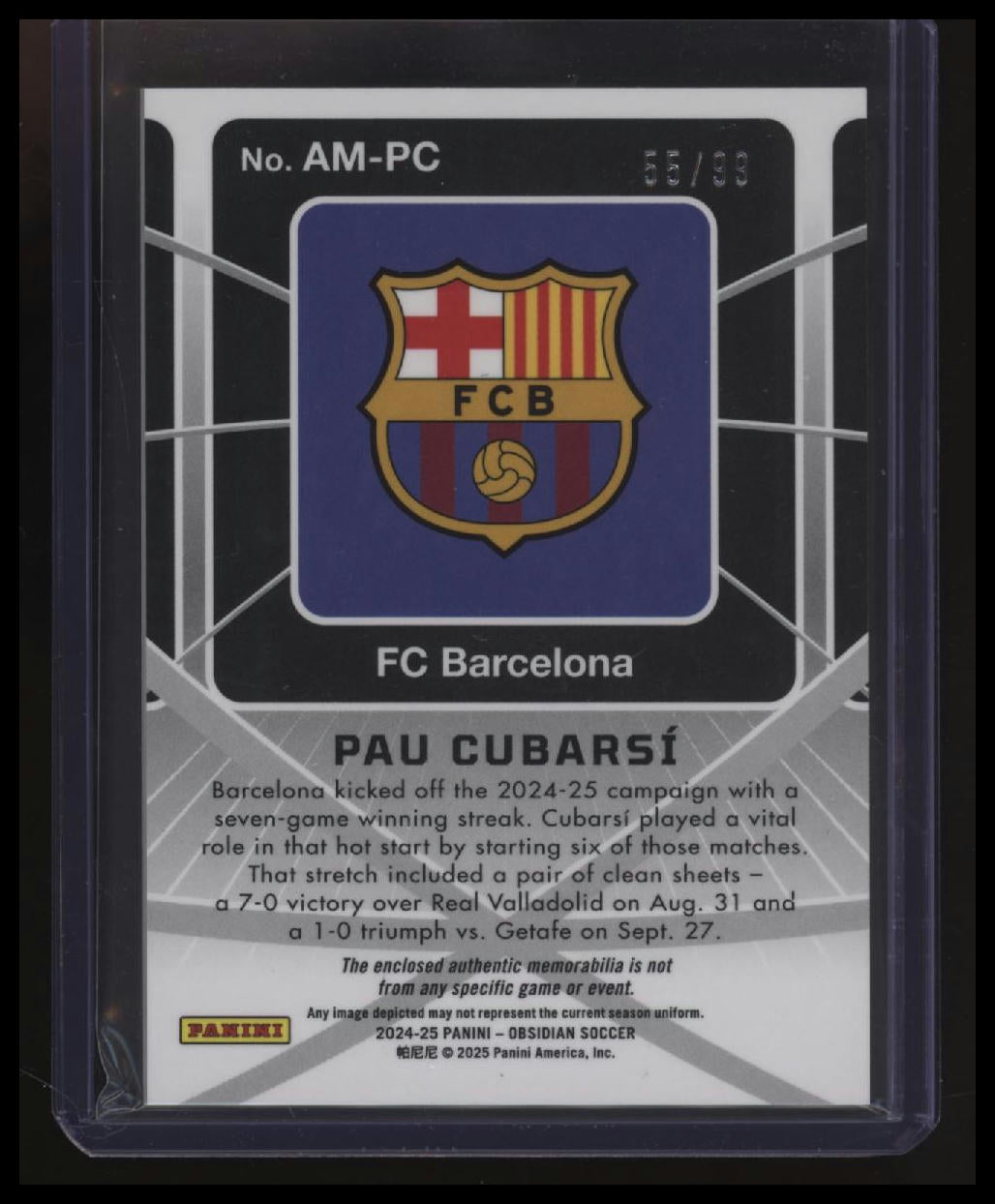 2024-25 Panini Obsidian Pau Cubarsi Atomic Material Electric Etch Orange #/99