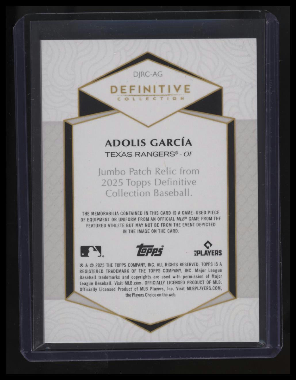 2025 Topps Definitive Collection Adolis García Jumbo Relic Black #/10