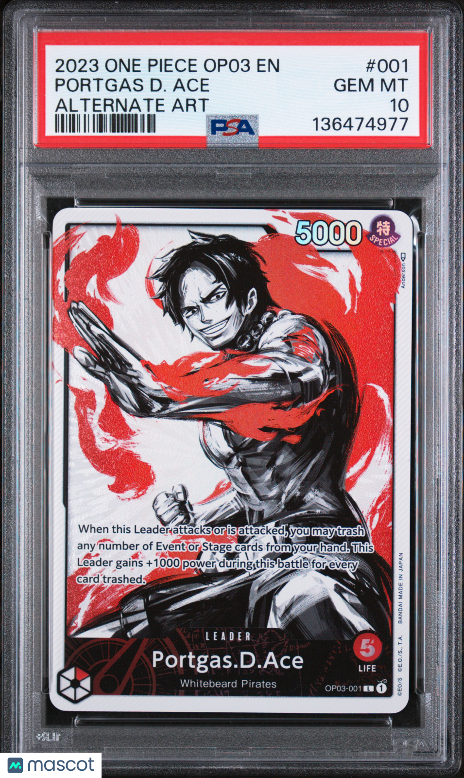 2023 One Piece Op03-Pillars Of Strength Portgas D. Ace Alternate Art PSA 10