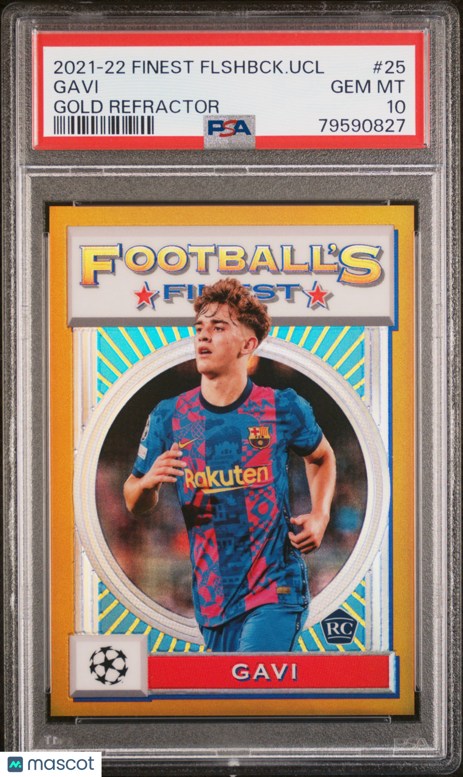 2021-22 Topps Finest Flashbacks Uefa Champions League Gavi Gold Refractor PSA 10