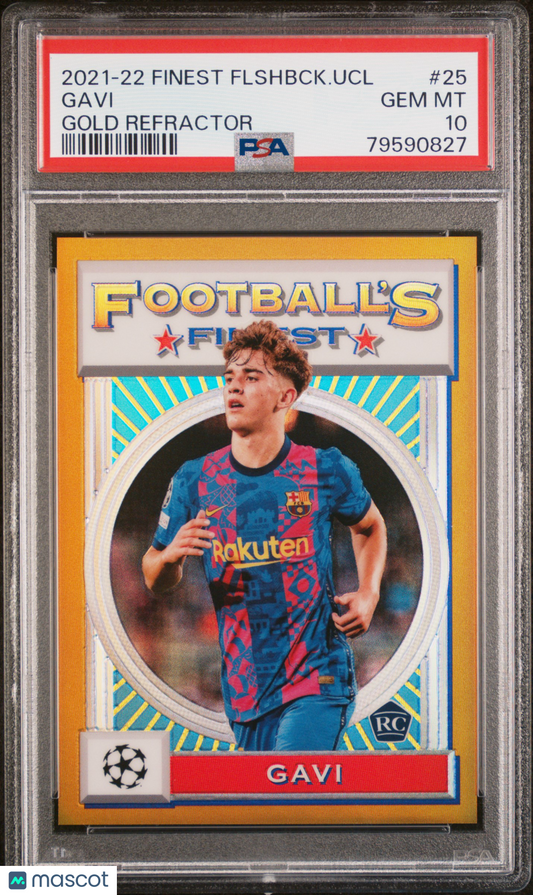 2021-22 Topps Finest Flashbacks Uefa Champions League Gavi Gold Refractor PSA 10