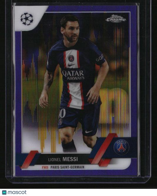 2022-23 Topps Chrome UEFA CC Lionel Messi Purple & Gold Seismic